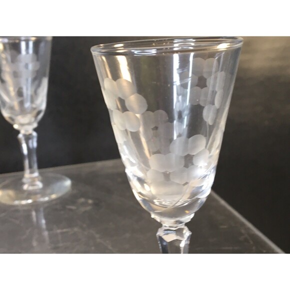 4 Vintage Crystal Clear Optic Stemmed Cordial Liqueur Glasses Etched Floral - Picture 11 of 12